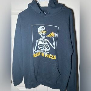 Vintage Bowery Supply Co Rest In Pizza Black Skeleton Hoodie Emo‎ Punk Goth, L